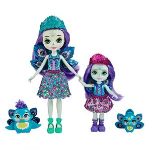 Image de Mattel Enchantimals Coffret Sœurs avec mini-poupées Patter et Piera Paon, 2 mini-figurines animales et accessoires, jouet pour enfant, HCF83