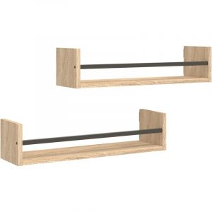 VidaXL Tag?res murales avec barres 2 pcs ch?ne sonoma 60x16x14 cm