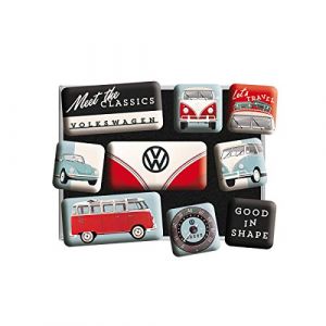 Nostalgic-Art, Set d'aimants rétro, Volkswagen Meet The Classics – Idée de Cadeau pour Le Bus VW, Décoration pour Le frigo, Design Vintage, 9 pièces