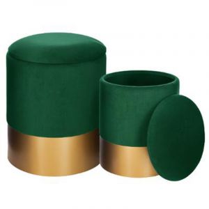 Image de Atmosphera Lot de 2 Poufs en Velours "Coffre" 44cm Vert