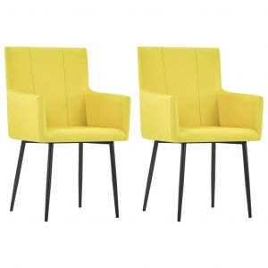 Image de VidaXL Chaises de salle à manger avec accoudoirs 2 pcs Jaune Tissu