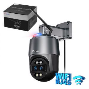 Ctronics 4MP Cam&eacute;ra Surveillance Ext&eacute;rieure 180&deg;Grand angle Wifi 2.4/5Ghz 4x Zoom D&eacute;tection Humano&iuml;de/V&eacute;hicule/Animaux Vision 25M