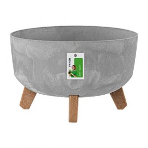 Bonsai pot de fleurs avec pieds jardiniere Mini Jardin rond 28,5 cm bac a fleurs plastique gris béton