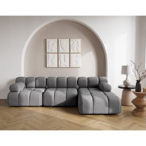 Canapé modulable 4 places angle droit en velours texturé gris
