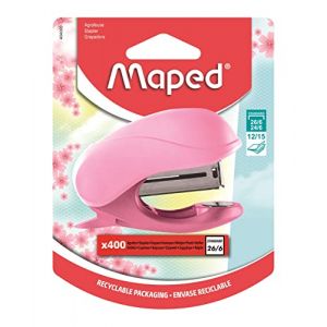 Image de Maped Mini Agrafeuse Vivo + 400 Agrafes 26-6 - Ôte Agrafes - Compatible Agrafes 24-6 et 26-6 - Relie jusqu’à 15 Feuilles - Rose