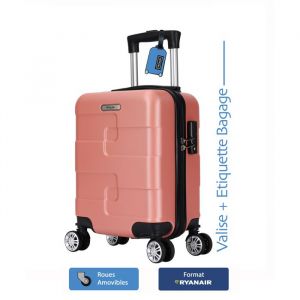 Valise cabine Ryanair 40x30x20 cm &ndash; ABS rigide l&eacute;ger &ndash; 4 roues double amovible &ndash; Rose - TROLLEY ADC &ndash; &Eacute;tiquette bagage offerte
