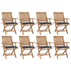 VidaXL Chaises pliables de jardin avec coussins 8 pcs Teck solide