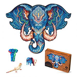 UNIDRAGON Wooden Puzzle Jigsaw, Best Gift for Adults and Kids, Unique Shape Jigsaw Pieces Eternal Elephant, 16 x 12 3 in