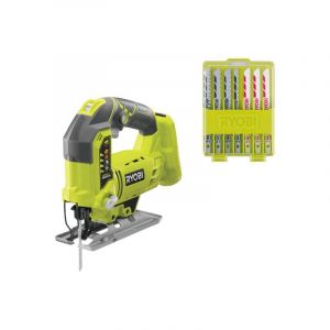 Image de Ryobi Pack Scie sauteuse pendulaire R18JS-0 - 18 v OnePlus - Sans batterie ni chargeur - Coffret 10 lames 102 mm bois - plastique - bimétal RAK10JSB