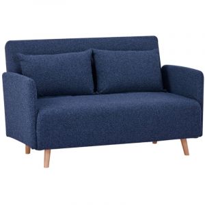 DRAWER Canapé convertible 2 places en tissu bouclette pieds bois clair L120cm - Belushi - Couleur - Bleu nuit