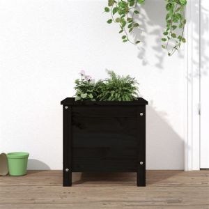 VidaXL Jardinière, Bac à Fleurs, Pot de Plantes, Lit Surélevé, Décoration de Jardin Patio Terrasse Extérieur, Noir 40x40x39 cm Bois Massif de Pin