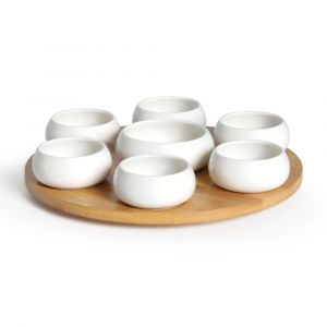 Medard de noblat Tapas - Set 7 coupelles apéritives en céramique avec plateau en bambou tournant