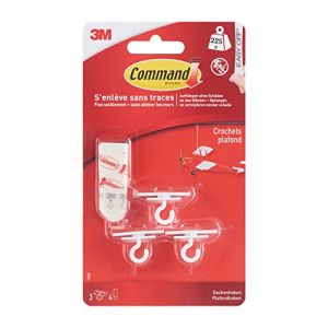 Command Lot de 3 Crochets de Plafond Plastique Cap 225g + 4 Strips Blanc