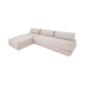 Canapé d'angle convertible 6 places en tissu imperméable beige