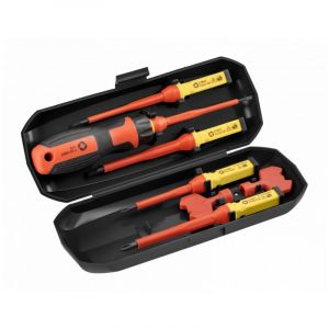 Högert Technik - Jeu de tournevis isolé 1000 V certifié VDE - en acier S2 de haute qualité - poignée isolée - rangé dans un étui pratique - 8 pcs. HT1S998 - Rouge/jaune