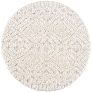 B&ouml;hmen - amore 02 - Tapis rond &agrave; poils longs et relief cr&egrave;me 200x200cm