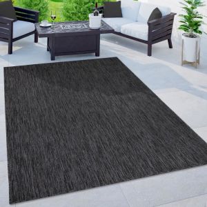 Paco Home - Tapis Intérieur Et Extérieur Balcon Terrasse Tapis Cuisine Monochrome Moucheté Anthracite, 200 cm rond