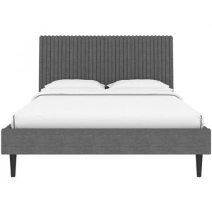 Lit adulte REMSEN - 140 x 190 cm - Sommier inclus - Gris fonc&eacute;