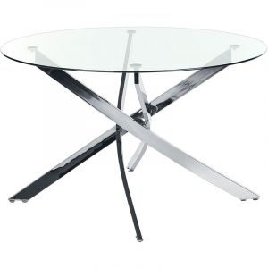 Beliani Table de Repas Ronde Plateau en Verre Trempé et Pieds Argent 120 cm Maramo - Argenté