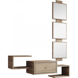 Muebles Bonitos - Meuble d'entrée 1 Tiroir avec Miroir Console d'Entrée Vestiaire Coleur Sonoma Mate 99,5x145x22cm Modèle Neo