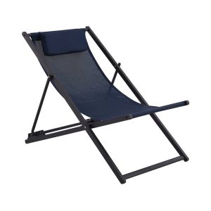 Habitat et Jardin Lot De 2 Chiliennes Métal En Textilene - Avec Têtière - Bleu Nuit