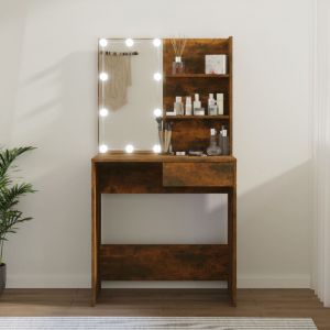 VidaXL Coiffeuse avec LED Chêne fumé 74,5x40x141 cm