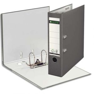 Leitz Classeur &agrave; levier 180 degr&eacute;s, en carton rembord&eacute; de polypropyl&egrave;ne, dos 8cm coloris gris