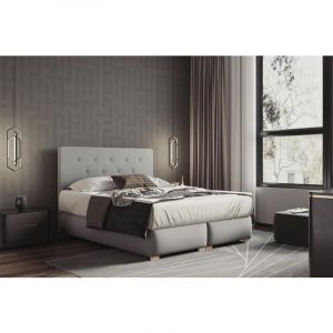 Lit adulte 180x200 cm lupin - avec matelas ressorts int&eacute;gr&eacute;s, rangement et surmatelas - tissu velours &ndash; gris