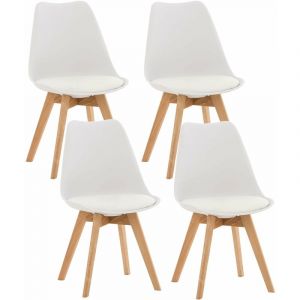 D&eacute;coshop26 Lot de 4 chaises de salle &agrave; manger cuisine ou bureau en plastique et simili-cuir blanc pieds en bois