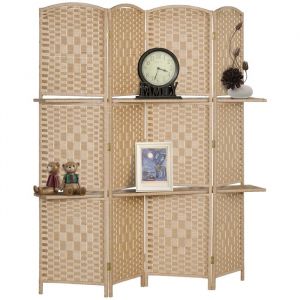 Homcom Paravent séparateur de pièce 4 panneaux pliables dim. 160L x 170H cm - 2 étagères - bois fibre papier naturel