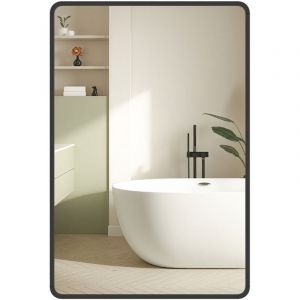 Songmics Miroir Salle de Bain, Miroir Mural Rectangulaire, Cadre en Aluminium, 91 x 61 cm, avec Film de Sécurité, 2 Options de Suspension, pour Salon,