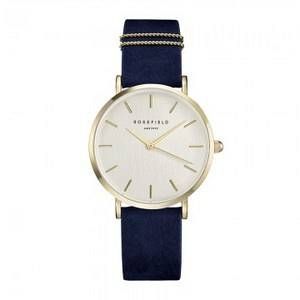 Image de Rosefield Montre pour femme 'West Village' en acier plaqué or et bracelet velours bleu WBUG-W70