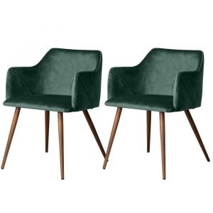 Rendez Vous D&eacute;co Chaise avec accoudoirs en velours vert fonc&eacute; (lot de 2)
