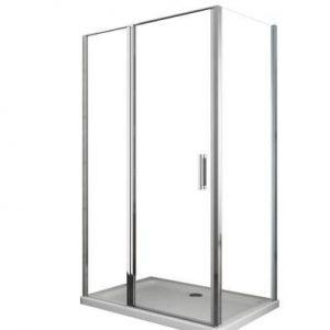 Douche de 6 mm avec paroi fixe laterale et face frontale avec porte battante 96,5-99 fixe x 97-100 petite mur+vantail (35+65)