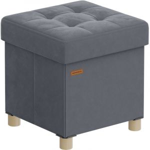 Songmics Tabouret de rangement pliable 37 l surface en velours gris ardoise