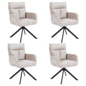 Home Deluxe Chaise de salle &agrave; manger avec accoudoirs ALUNA Chenille - lot de 4 beige