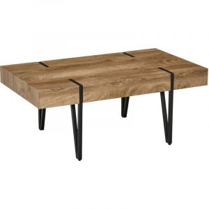 Homcom Table basse rectangulaire style industriel piètement épingle métal noir plateau aspect ancien bastaing bois 105x60x42cm Marron