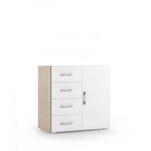 Image de Alter Buffet moderne avec 1 porte et 4 tiroirs, 100% Made in Italy, Meuble polyvalent, Armoire avec tiroirs et étagères, cm 90x41h87, Couleur Blanc et