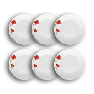 Novastyl Lot de 6 assiettes creuses en porcelaine 20,5cm, COQUELICOT