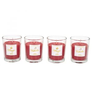 HOME DECO FACTORY, BO0096, Traditionnelle x4 pour No&euml;l, id&eacute;ale pour cr&eacute;er Une Ambiance chaleureuse et Festive, br&ucirc;le Lentement, Couleur Rouge, Taille Standard, Verre, Bougie Parfum&eacute;e (4)