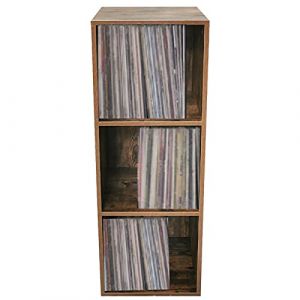 Meuble de rangement pour disques vinyles lp - rangement disques vinyles lp - bibliothèque - marron vintage