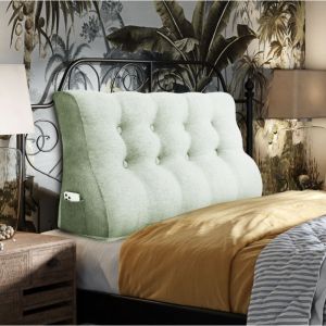 Vercart - Compensé Coussin de lecture Triangulaire de Repos au lit Dossier Tête de lit Soutien Dorsal Oreiller Décoratif, Beige Mélange de lin, 140 x