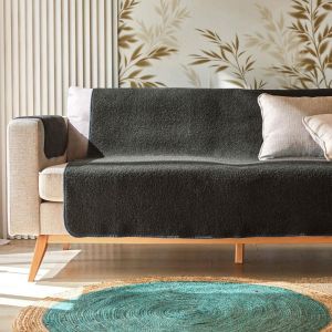 Prot&egrave;ge canap&eacute; en tissu &eacute;cru SHERPA gris fonc&eacute;