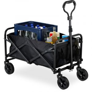 Relaxdays Chariot de Transport Pliable 100 kg avec poignée télescopique et pneus en Caoutchouc Noir