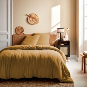 Sweeek - Parure de lit gaze de coton 2 places miel Alix 260 x 240 cm