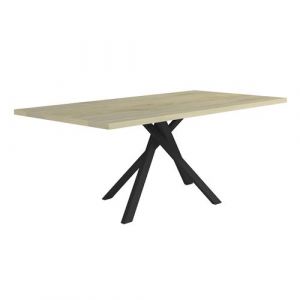 Yuma - Table 200cm Industrielle Effet Chêne Pied Central