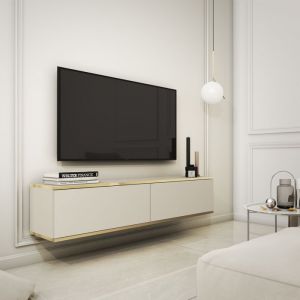 Meuble TV Banff RTV135, fa&ccedil;ade lisse beige, ch&ecirc;ne artisanal, 135 cm de large, 30 cm de haut, 32 cm de profondeur