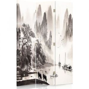 Paravent d&eacute;coratif en trois parties, Paysage pittoresque d'une vall&eacute;e (P 3095) 110x170 cm