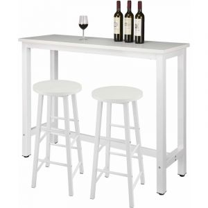 1xTable de Bar + 2xTabourets de Bar en mdf et métal. Design Industriel. 140x40x100cm. Blanc - Woltu