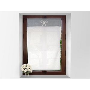 Soleil d'Ocre Brise-bise brodé Emilie 100% coton 60x90 cm blanc et gris